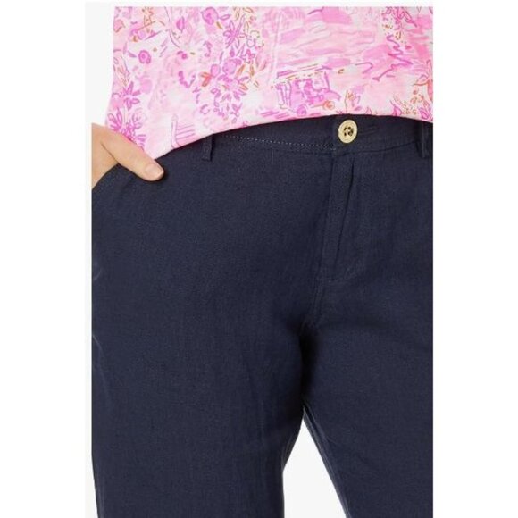 Lilly Pulitzer Breeta Linen Trouser Pants True Navy Blue Size 0 NWT $148 - Picture 3 of 16